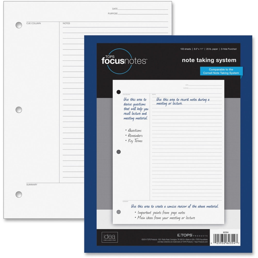 TOPS FocusNotes Filler Paper, 8 1/2in x 11in, 20 Lb, White, Pack Of 100 Sheets