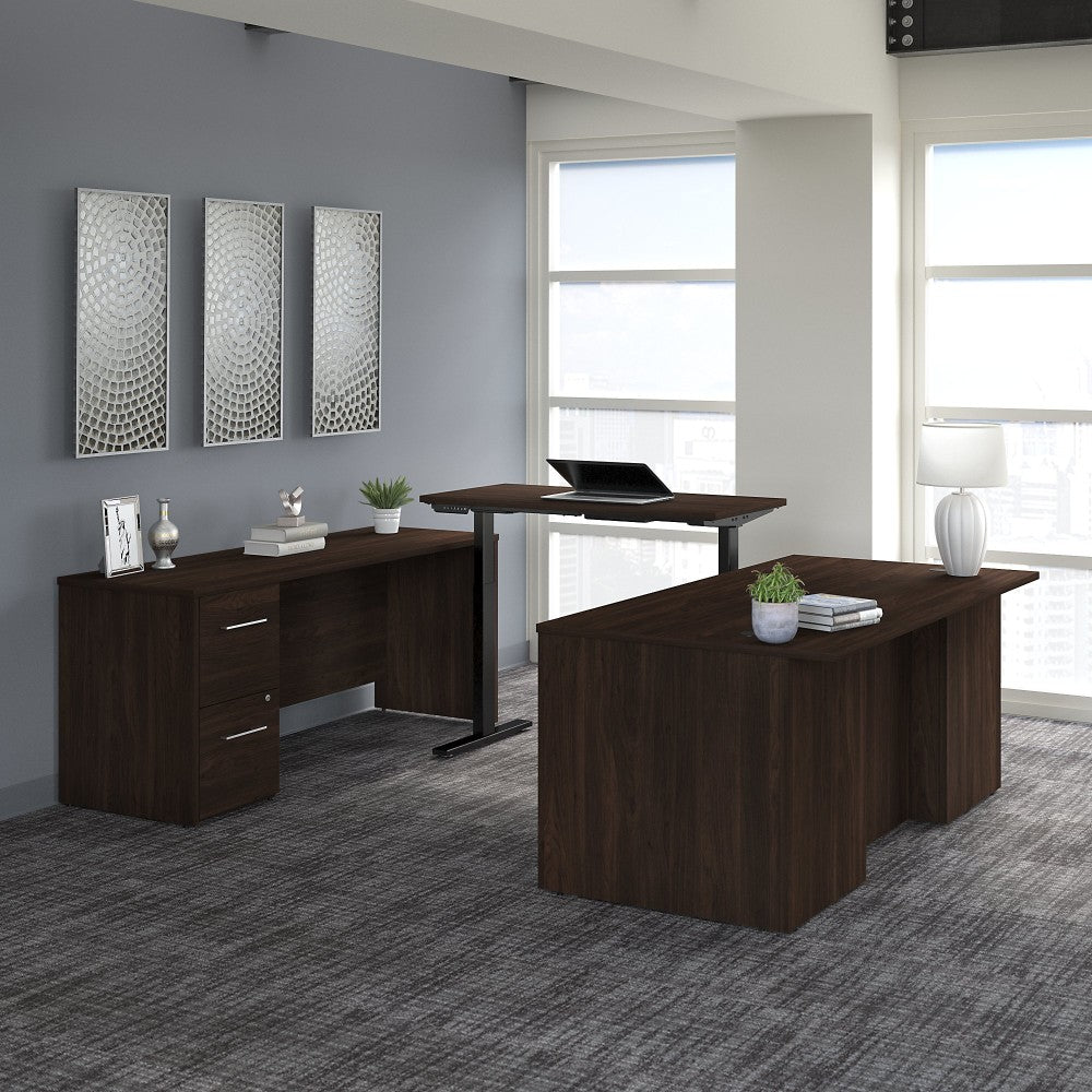 Bush Business Furniture Office 500 Electric Height-Adjustable U-Shaped Executive Desk With Drawers, 72inW, Black Walnut, Standard Delivery