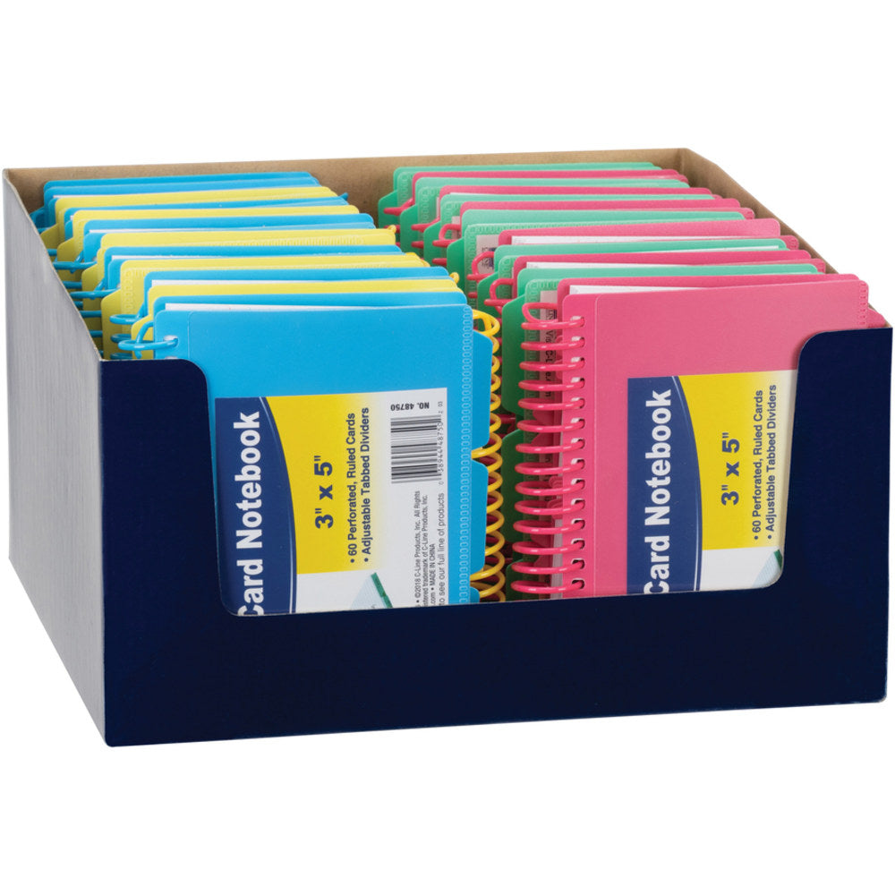 C-Line Tropic Tones Spiral Index Card Notebook With Index Tabs, 3in x 5in, Assorted Colors