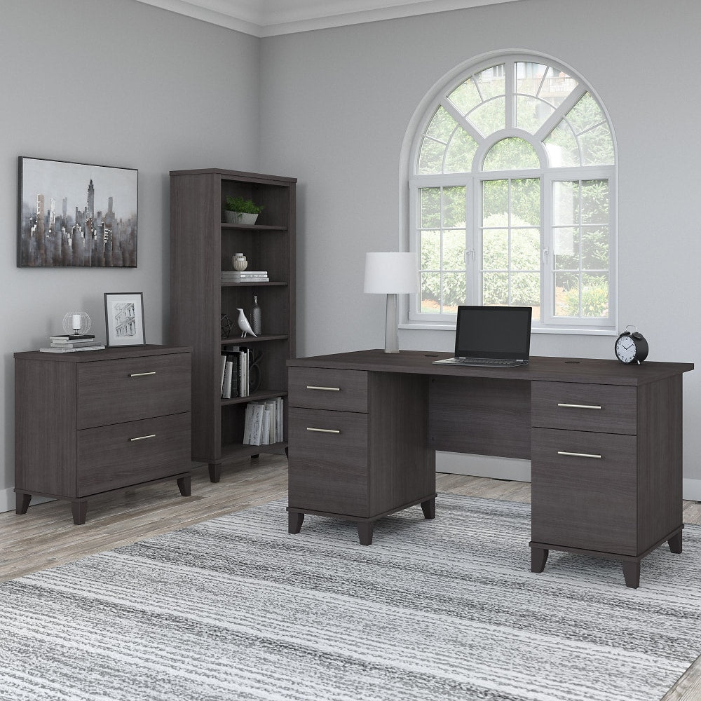 Bush Business Furniture Somerset 60inW Office Computer Desk With Lateral File Cabinet And 5-Shelf Bookcase, Storm Gray, Standard Delivery