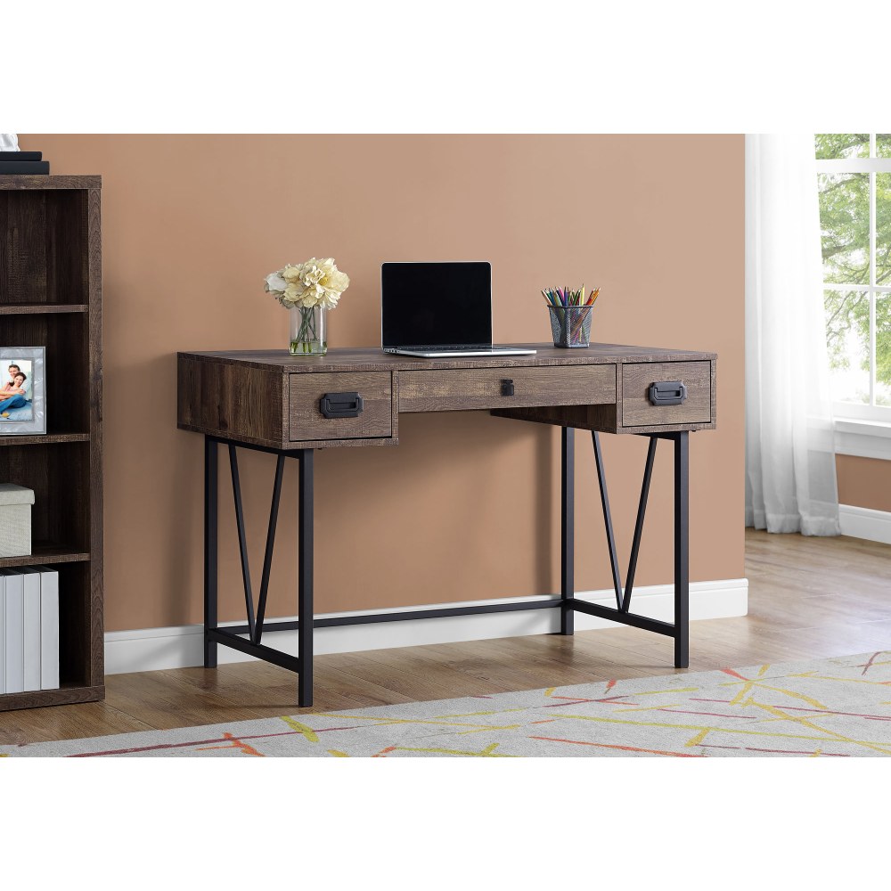 Monarch Specialties 48inW 3-Drawer Computer Desk, Black/Brown