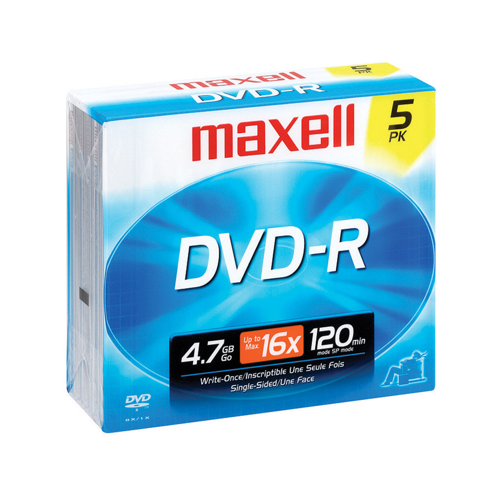 Maxell DVD-R Recordable Discs, 4.7GB/120 Minutes, Pack Of 5