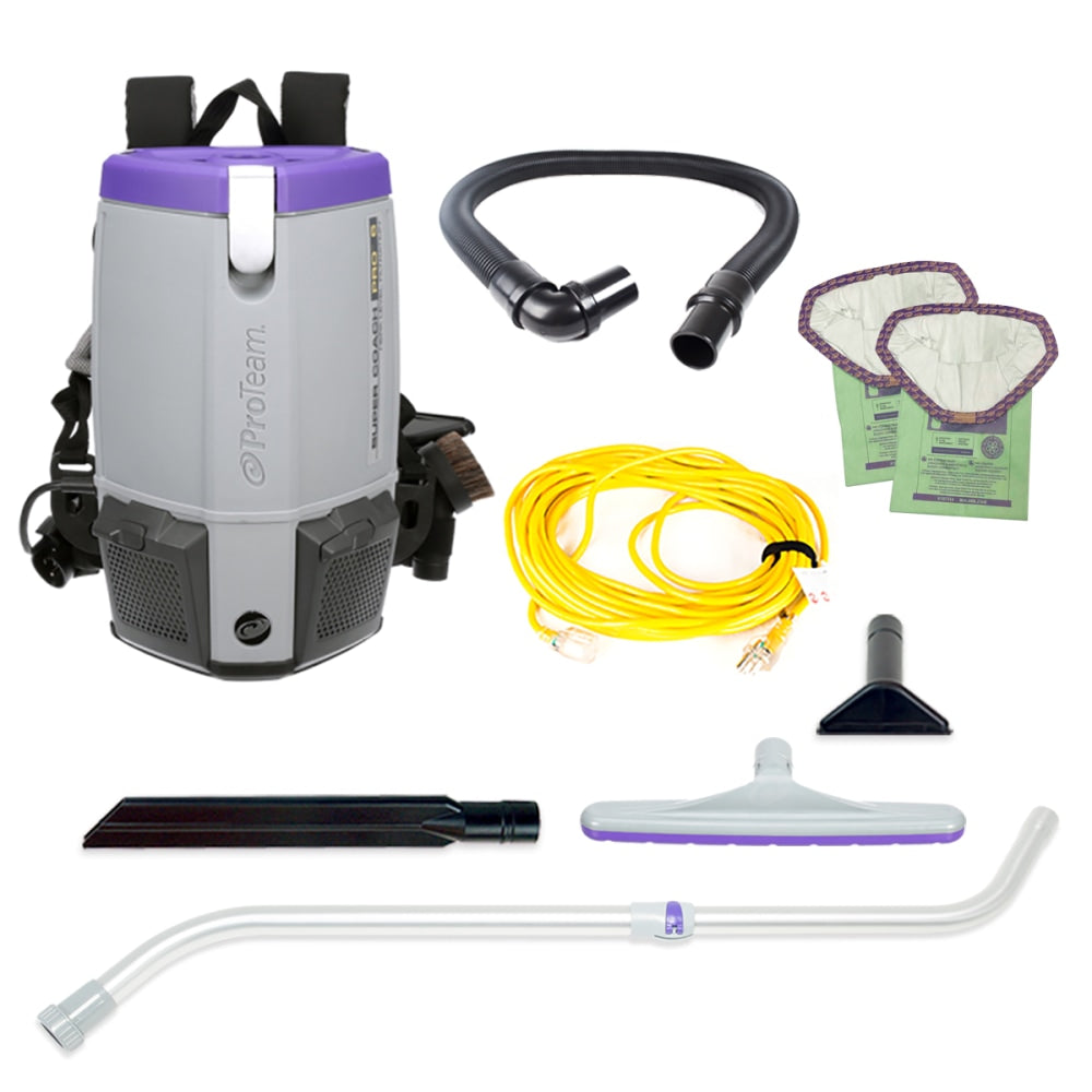 ProTeam Super Coach Pro 6 Triangular 6 Qt. Backpack Vacuum, With Xover Multi-Surface Telescoping Wand Tool Kit