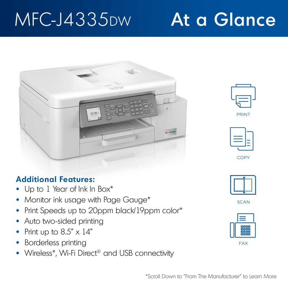 Brother INKvestment Tank MFC-J4335DW Wireless Inkjet All-In-One Color Printer