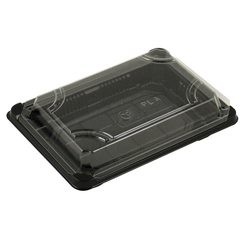 Stalk Market Compostable Food Trays, With Lids, 7in x 4 7/8in x 1 3/4in, Clear Lids/Black Trays, Pack of 300