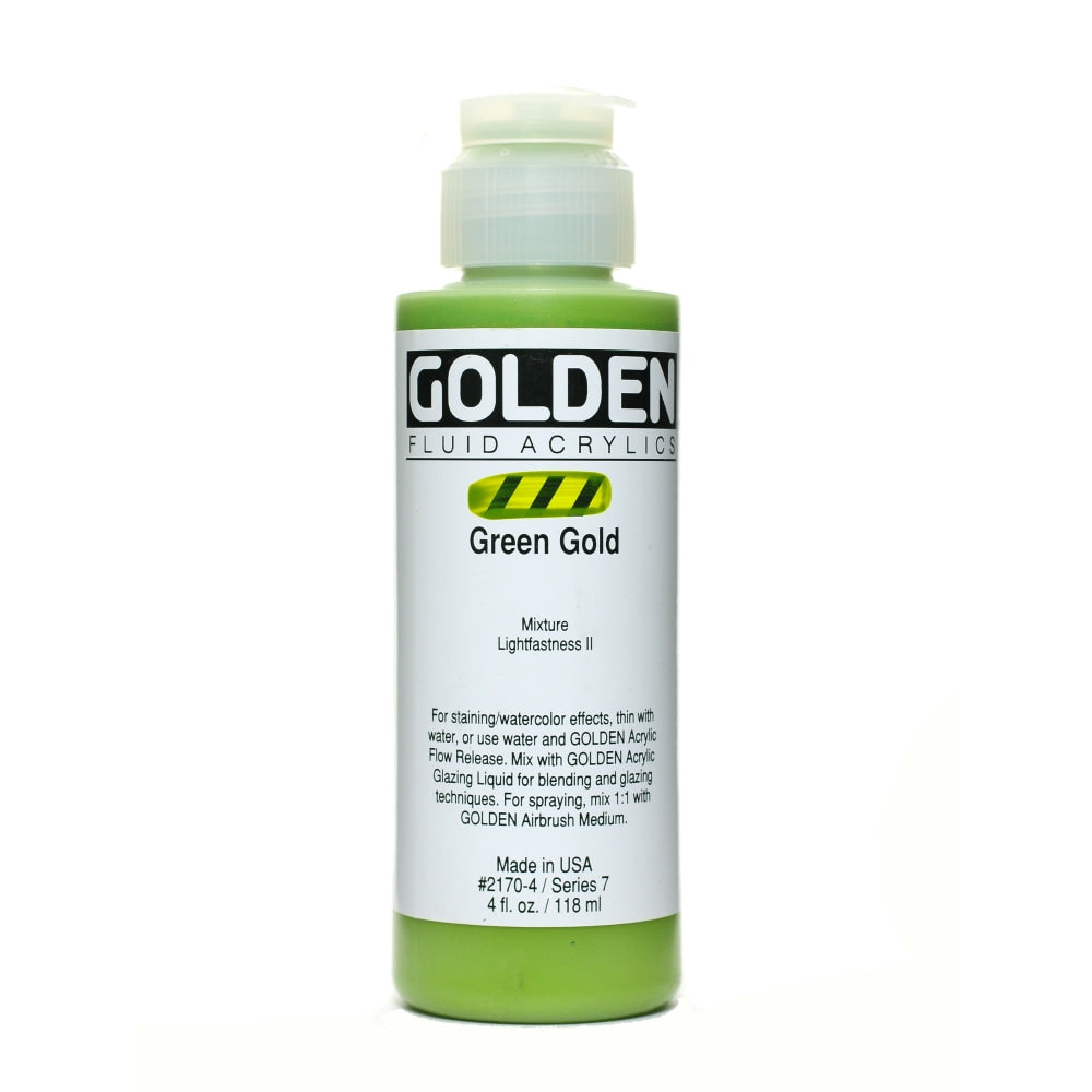 Golden Fluid Acrylic Paint, 4 Oz, Green Gold