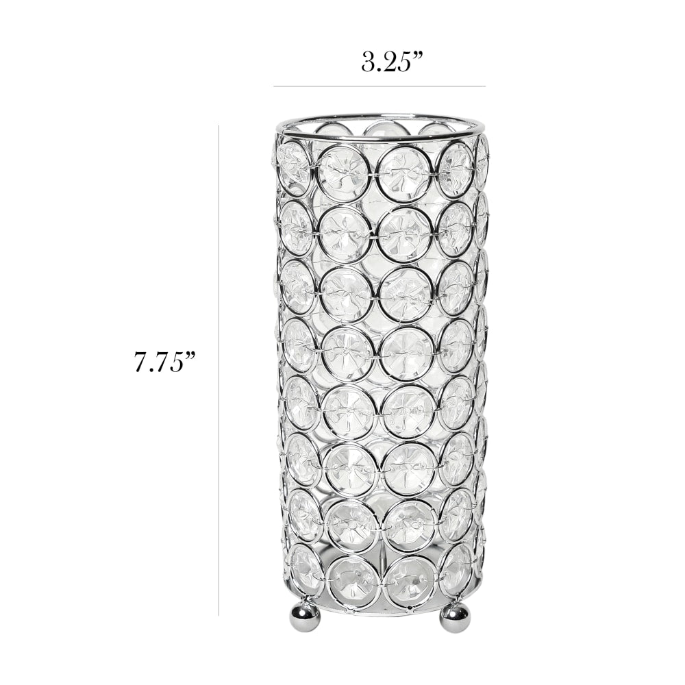 Elegant Designs Ellipse Crystal Decorative Vase, 7-3/4inH x 3-1/4inW x 3-1/4inD, Chrome