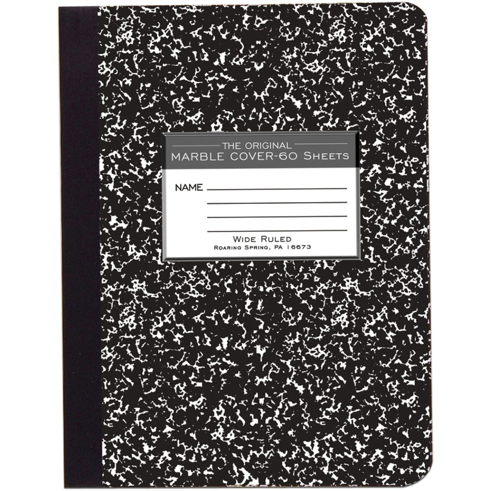 Roaring Spring Tape Bound Composition Notebook, 7 1/2in x 9 3/4in, 60 Sheets, Black Marble