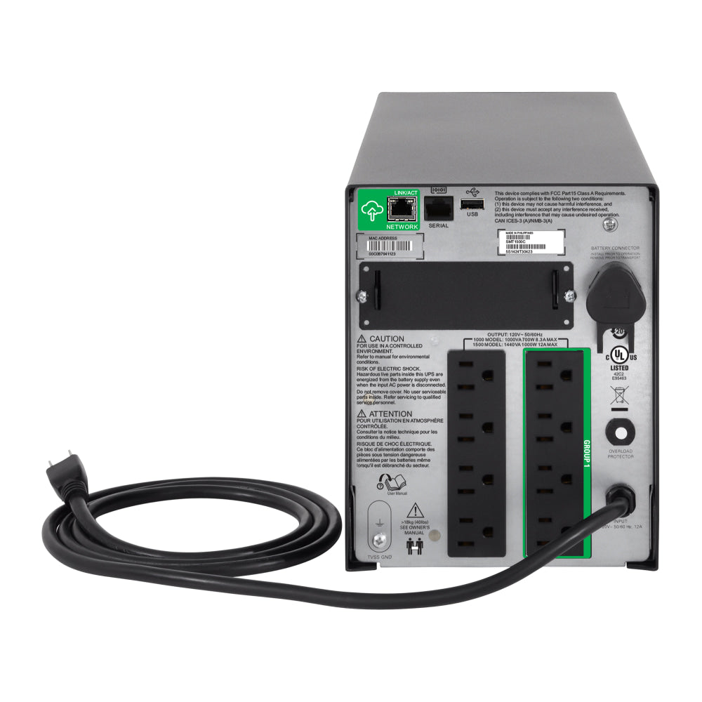 APC Smart-UPS 8-Outlet Stand-Alone Tower Uninterruptible Power Supply, 1,440VA/1,000 Watts, SMT1500C