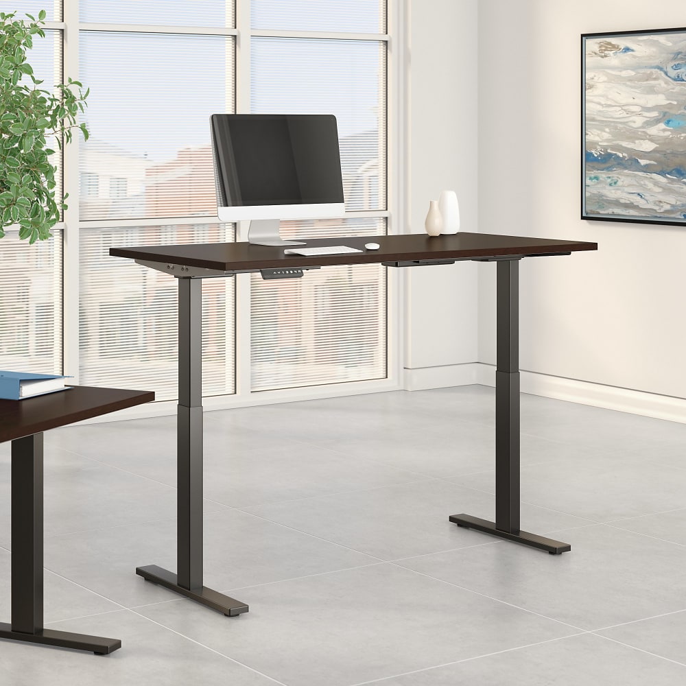 Bush Business Furniture Move 60 Series Electric 60inW x 30inD Height Adjustable Standing Desk, Mocha Cherry/Black Base, Standard Delivery