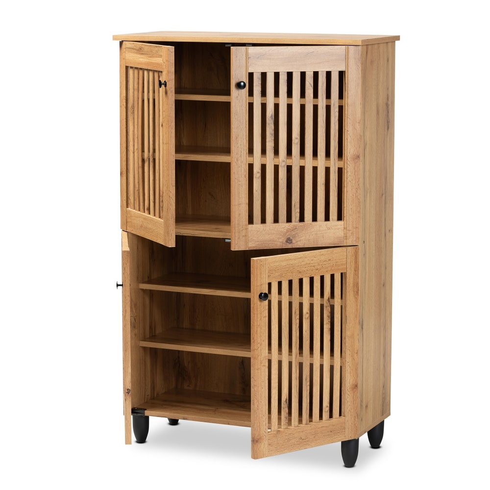 Baxton Studio Fernanda 30inW 4-Door Shoe Storage Cabinet, Oak Brown