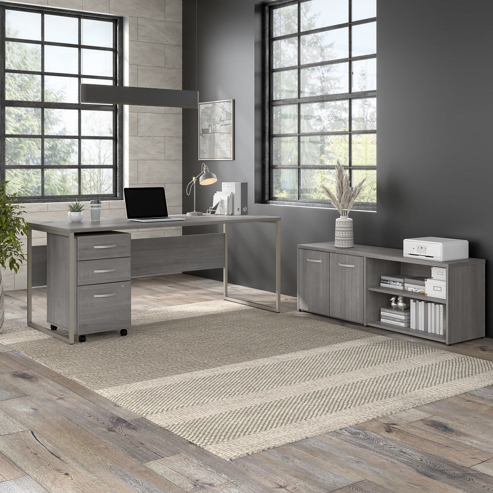 Bush Business Furniture Hybrid 72inW x 30inD Computer Table Desk With Storage And Mobile File Cabinet, Platinum Gray, Standard Delivery