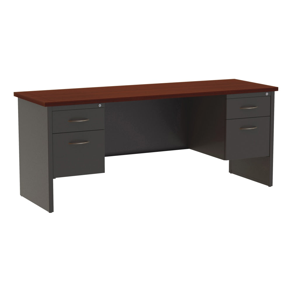 WorkPro Modular 72inW x 24inD Double-Pedestal Computer Desk, Charcoal/Mahogany