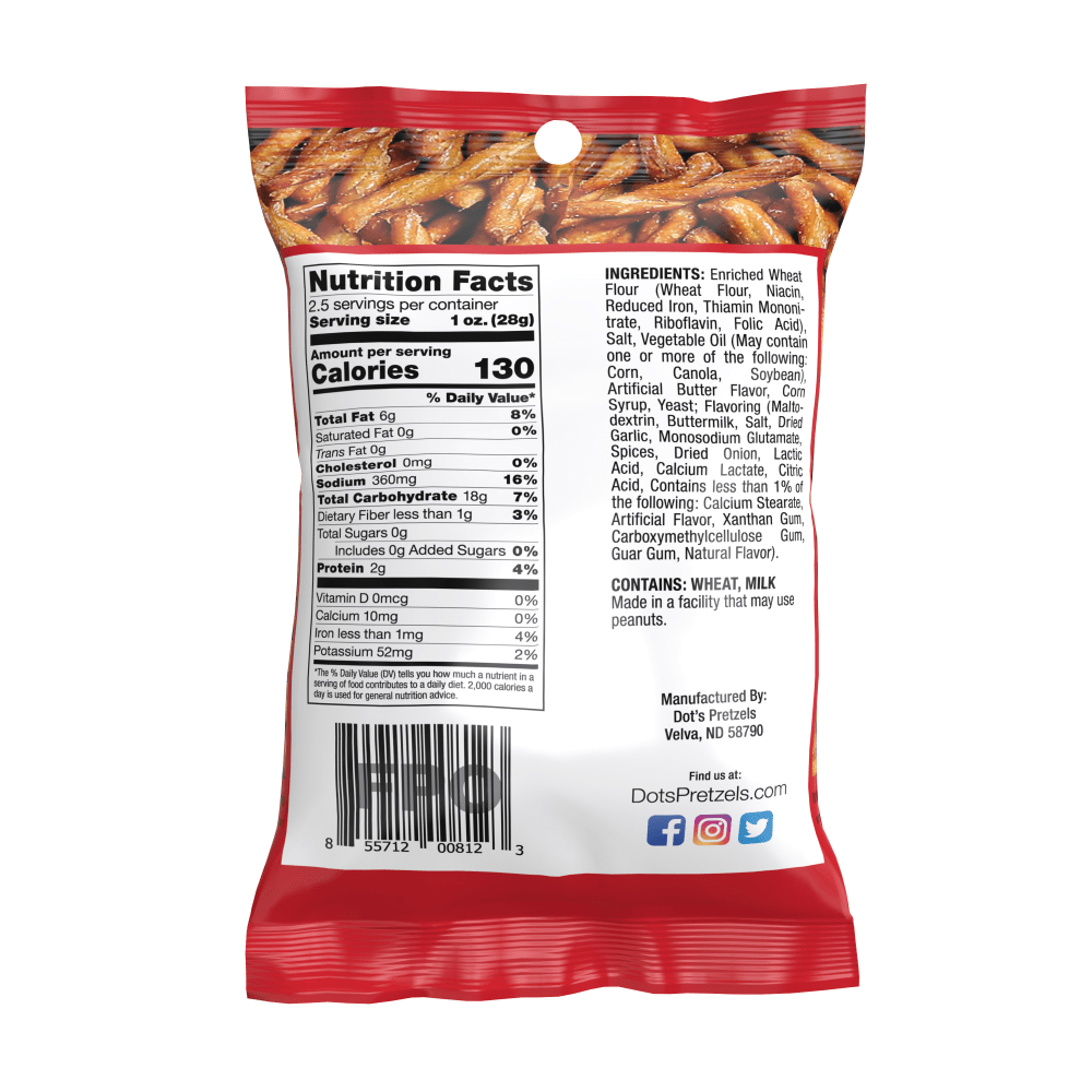 Dots Original Pretzels, 2.5 Oz, Case Of 12 Bags