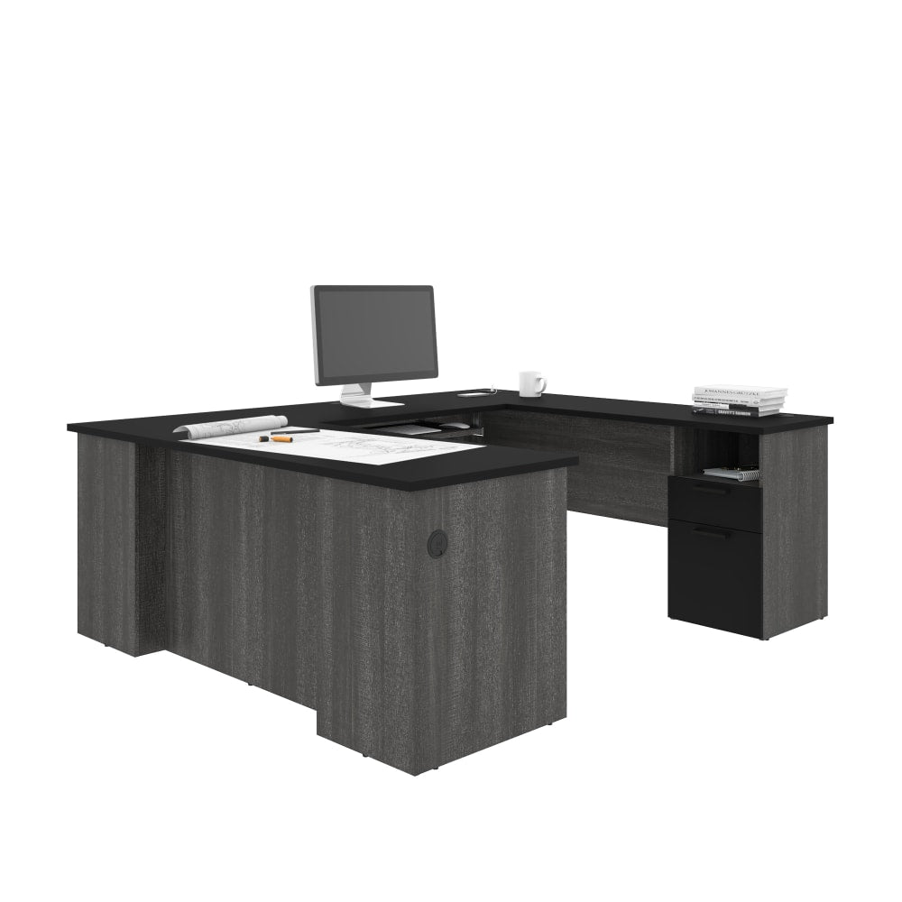 Bestar Norma 71inW U- Or L-Shaped Corner Desk, Black/Bark Gray