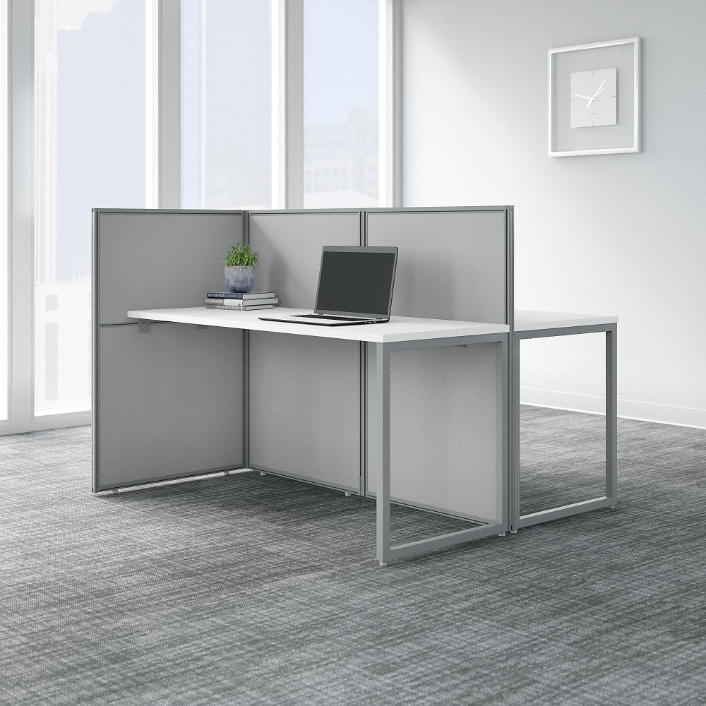 Bush Business Furniture Easy Office 60inW 2-Person Cubicle Desk Workstation With 45inH Panels, Pure White/Silver Gray, Standard Delivery