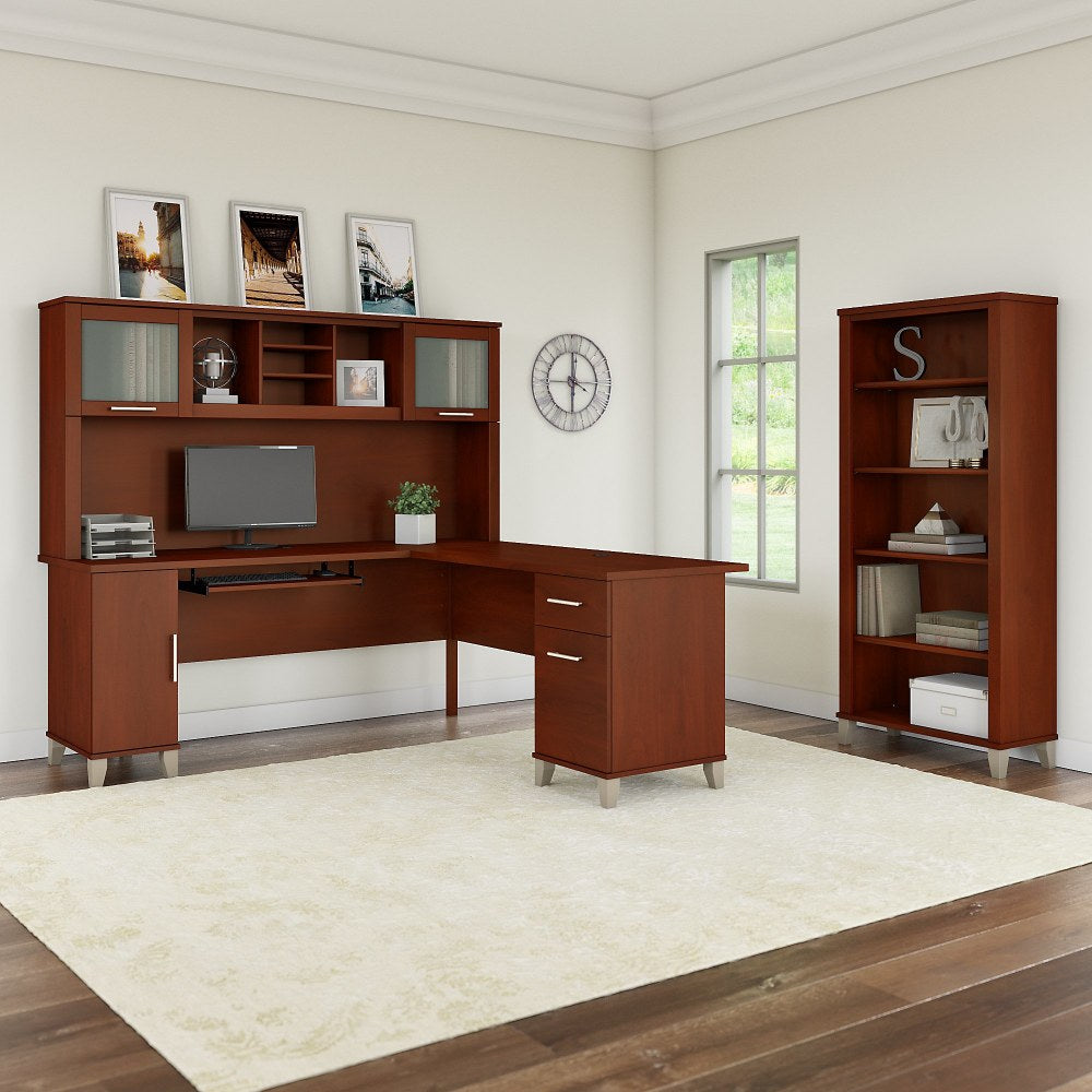 Bush Furniture Somerset L Shaped Desk With Hutch And 5 Shelf Bookcase, 72inW, Hansen Cherry, Standard Delivery