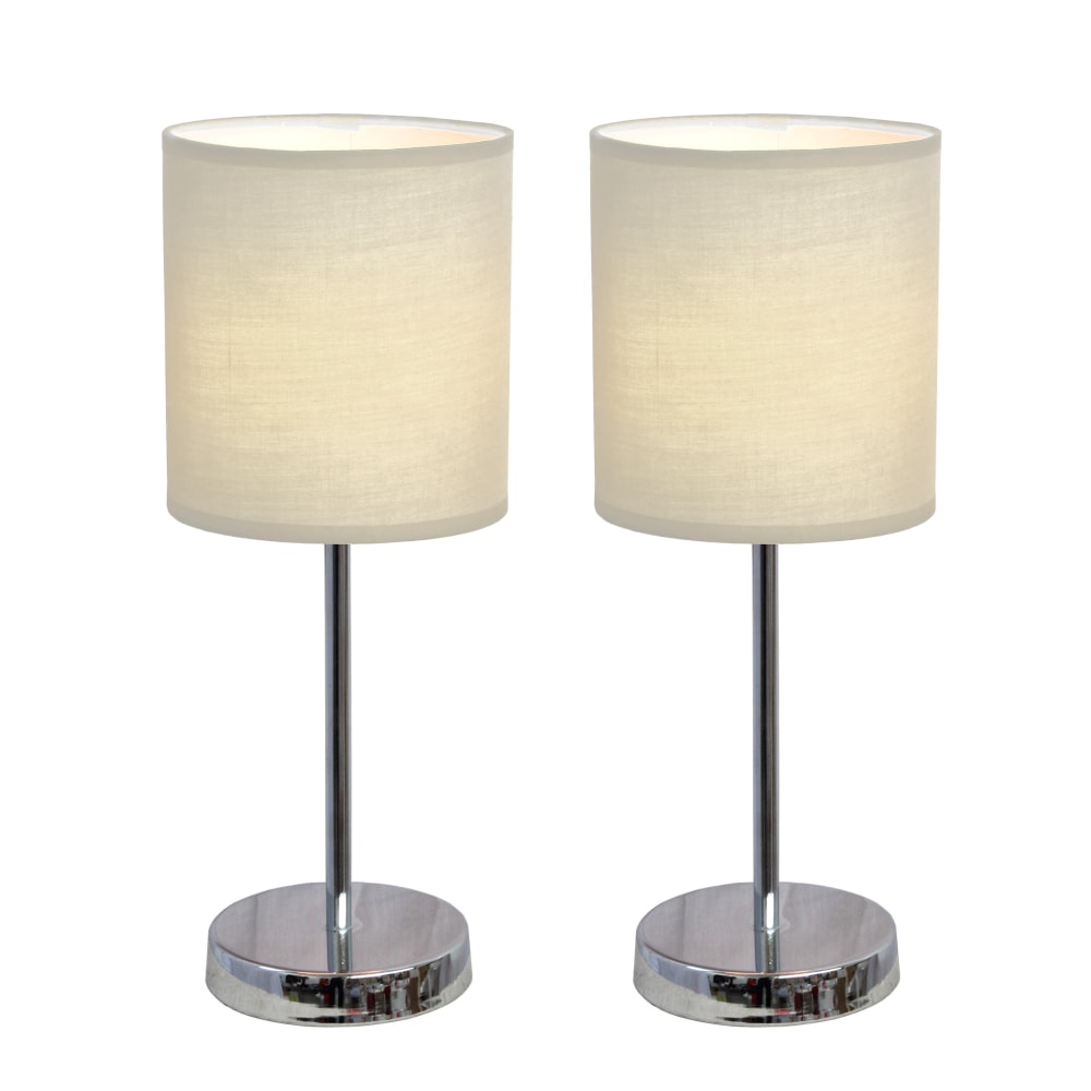 Simple Designs Mini Basic Table Lamp with Fabric Shade, 11inH, White/Chrome, Set of 2 Lamps