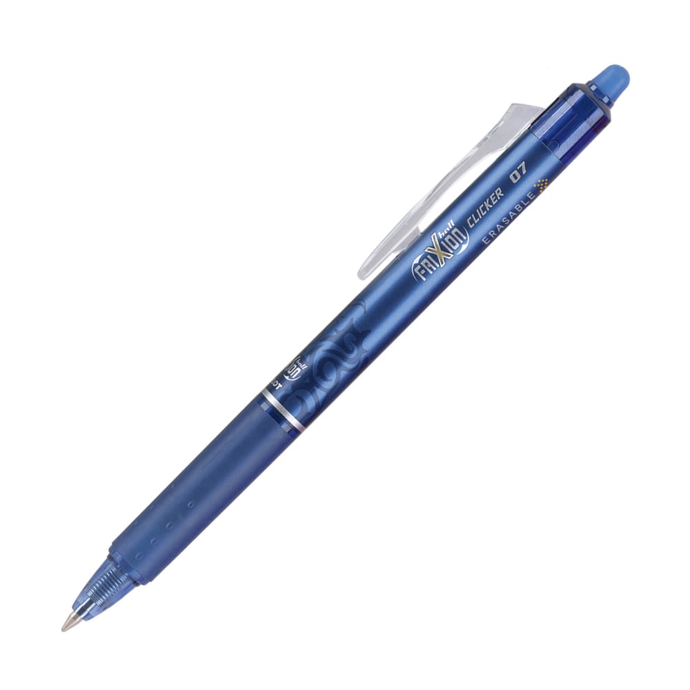 Pilot FriXion Clicker Erasable Gel Pens, Fine Point, 0.7 mm, Blue Barrel, Blue Ink, Pack Of 12 Pens