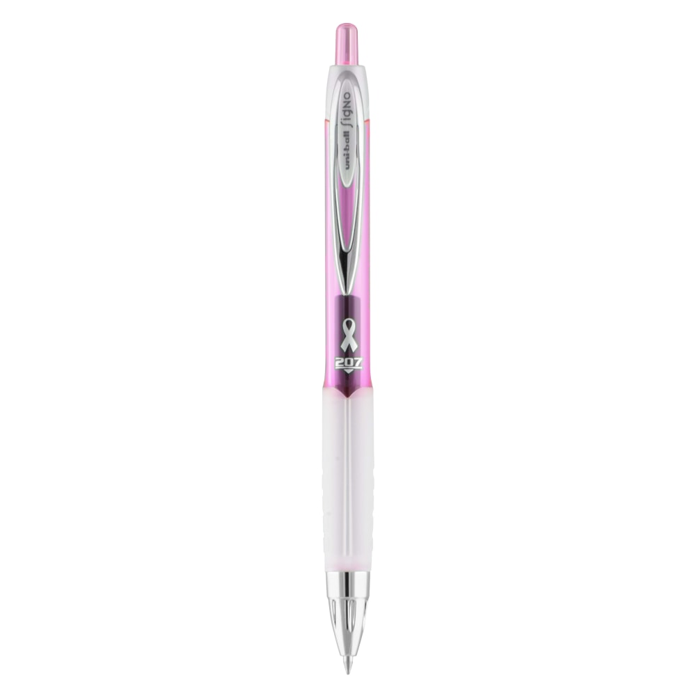 uni-ball 207 Pink Ribbon Retractable Fraud Prevention Gel Pens, Medium Point, 0.7 mm, Pink Barrels, Black Ink, Pack Of 12