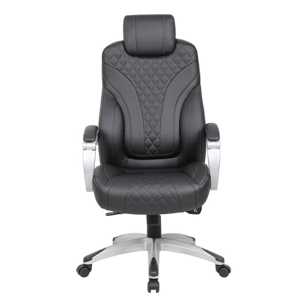 Boss Office Products Caressoft Hinged Arm Executive Ergonomic High-Back Chair, Black