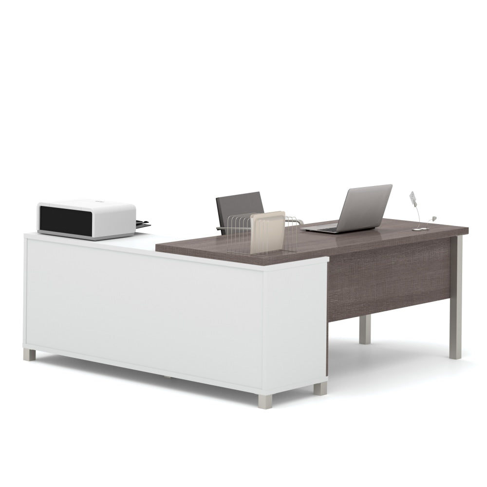 Bestar Pro-Linea 72inW L-Shaped Corner Desk With Metal Legs, Bark Gray