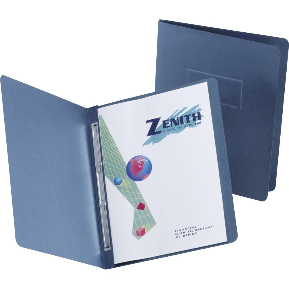 TOPS Presslock Letter Report Cover - 8 1/2in x 11in - 500 Sheet Capacity - 2 Prong - Leatherette Paper - Dark Blue - 25 / Box