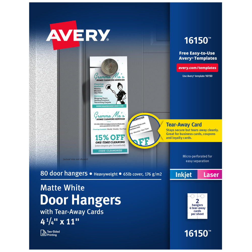 Avery Door Hangers With Tear-Away Cards, 2 Cards Per Sheet, Pack Of 40 Hangers