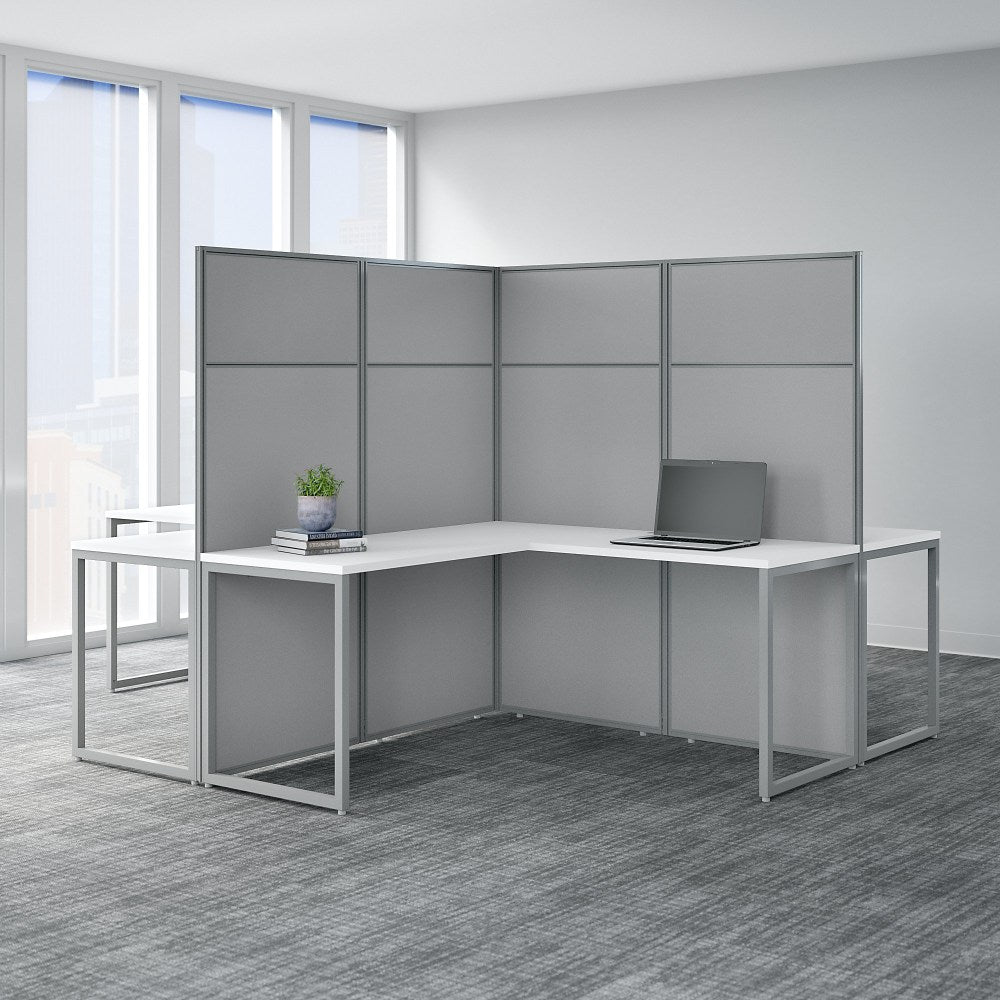 Bush Business Furniture Easy Office 60inW 4-Person L-Shaped Cubicle Desk Workstation With 66inH Panels, Pure White/Silver Gray, Standard Delivery