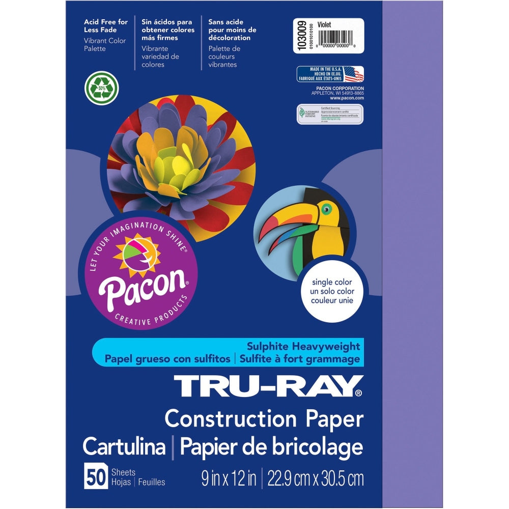 Tru-Ray Construction Paper, 50% Recycled, 9in x 12in, Violet, Pack Of 50