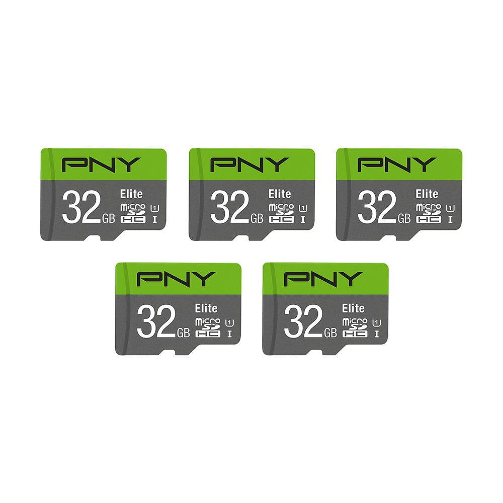 PNY Elite Class 10 U1 100 Mbps microSDHC Flash Memory Cards, 32GB, Pack Of 5 Memory Cards