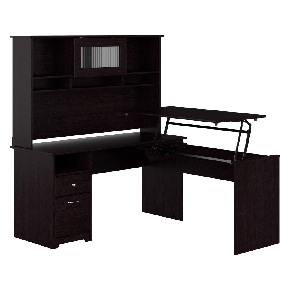 Bush Furniture Cabot 3 Position L Shaped Sit to Stand Desk with Hutch, 60inW, Espresso Oak, Standard Delivery