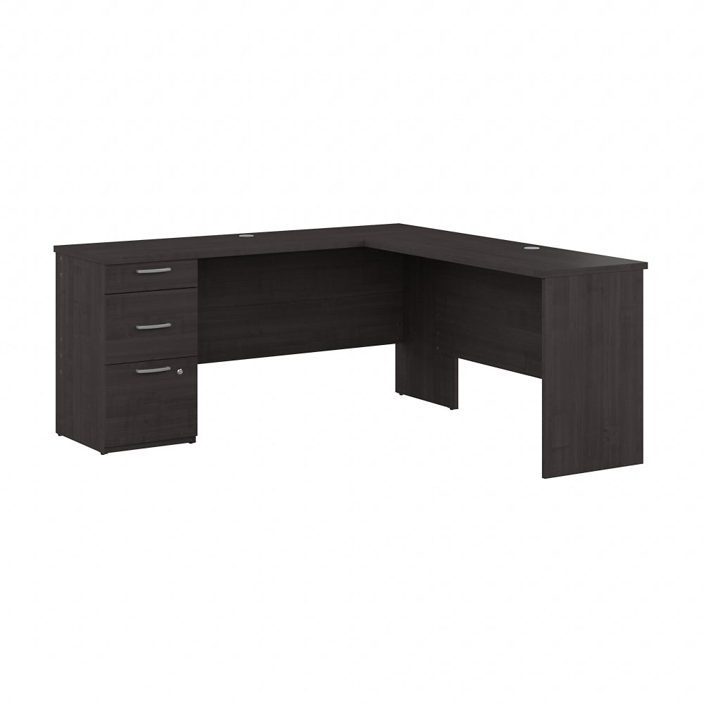 Bestar Logan 65inW L-Shaped Corner Desk With Drawers, Charcoal Maple