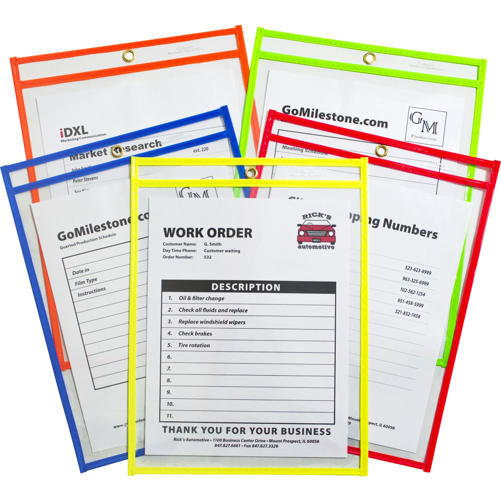 C-Line Neon Color Stitched Shop Ticket Holders, 9in x 12in, Assorted Colors, Box Of 25