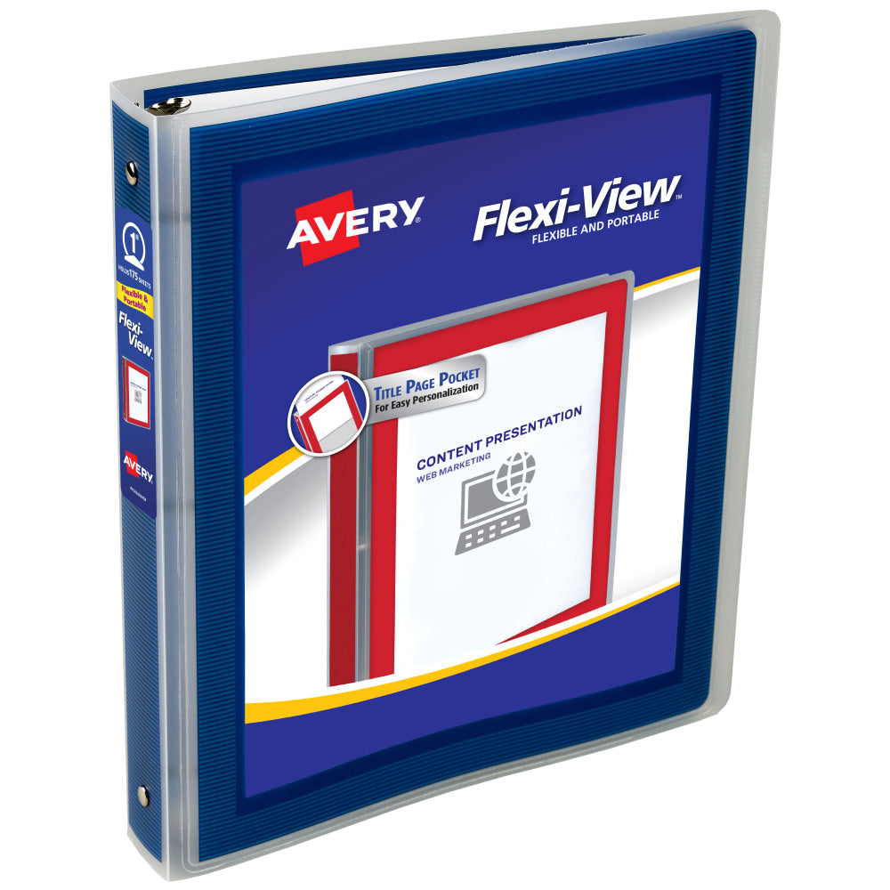 Avery Flexi-View 3 Ring Binder, 1in Round Rings, Navy Blue, Pack Of 12