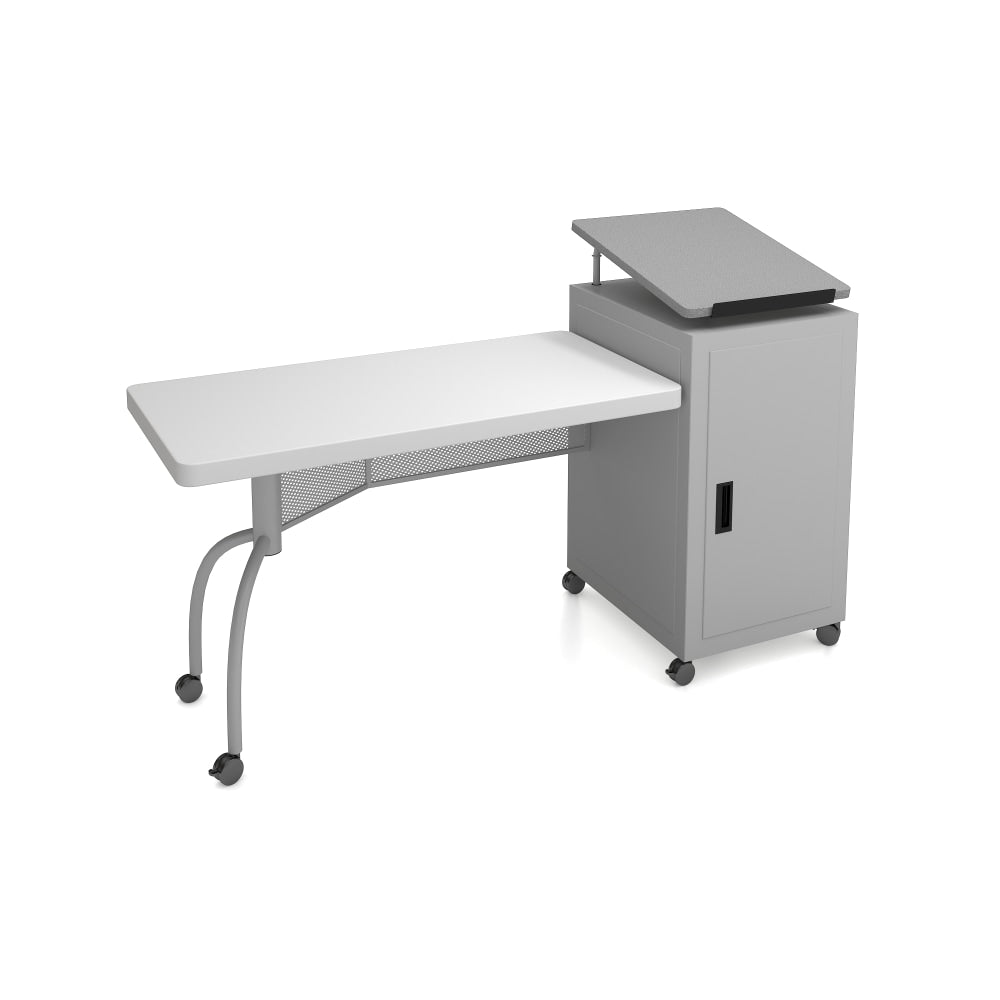 National Public Seating Oklahoma 24inW Sound Edupod Teachers Desk & Lectern Combo, Gray Hammertone