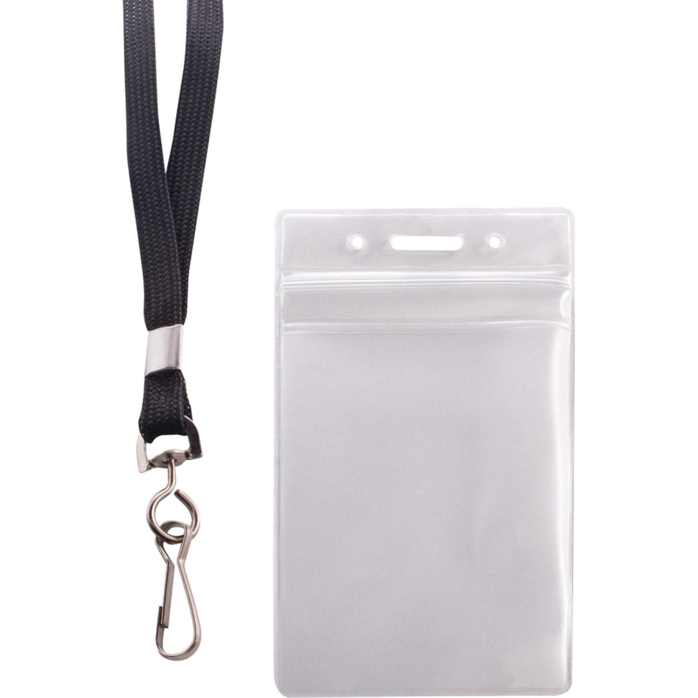 Advantus ID Holder/Lanyard Combo Pack - Support 3.75in x 2.58in Media - Vertical - Vinyl - 20 / Pack - Black/Clear - Durable