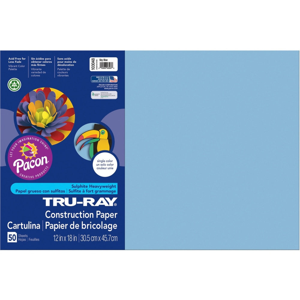 Tru-Ray Construction Paper, 50% Recycled, 12in x 18in, Sky Blue, Pack Of 50