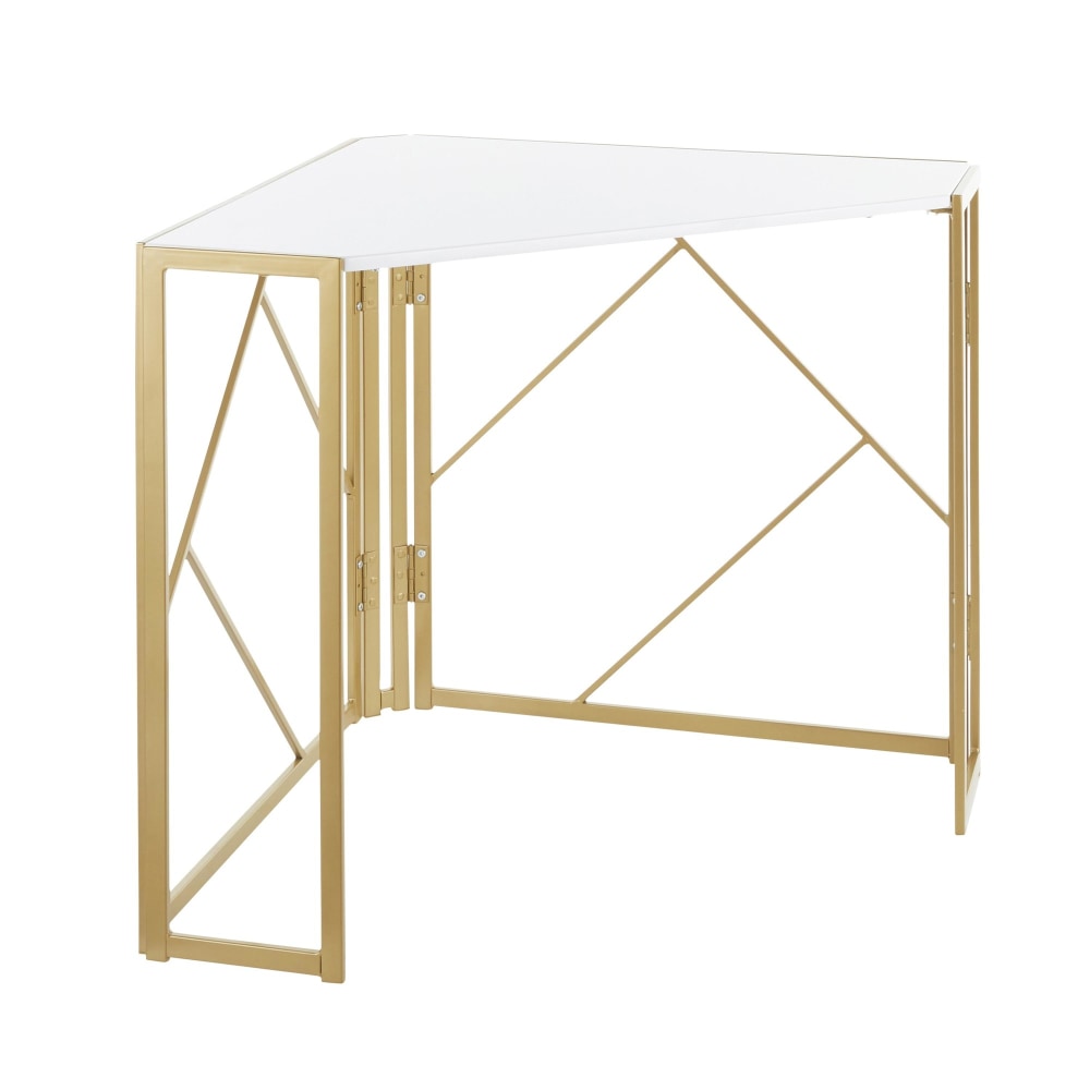 LumiSource Folia 32inW Corner Desk, Gold/White