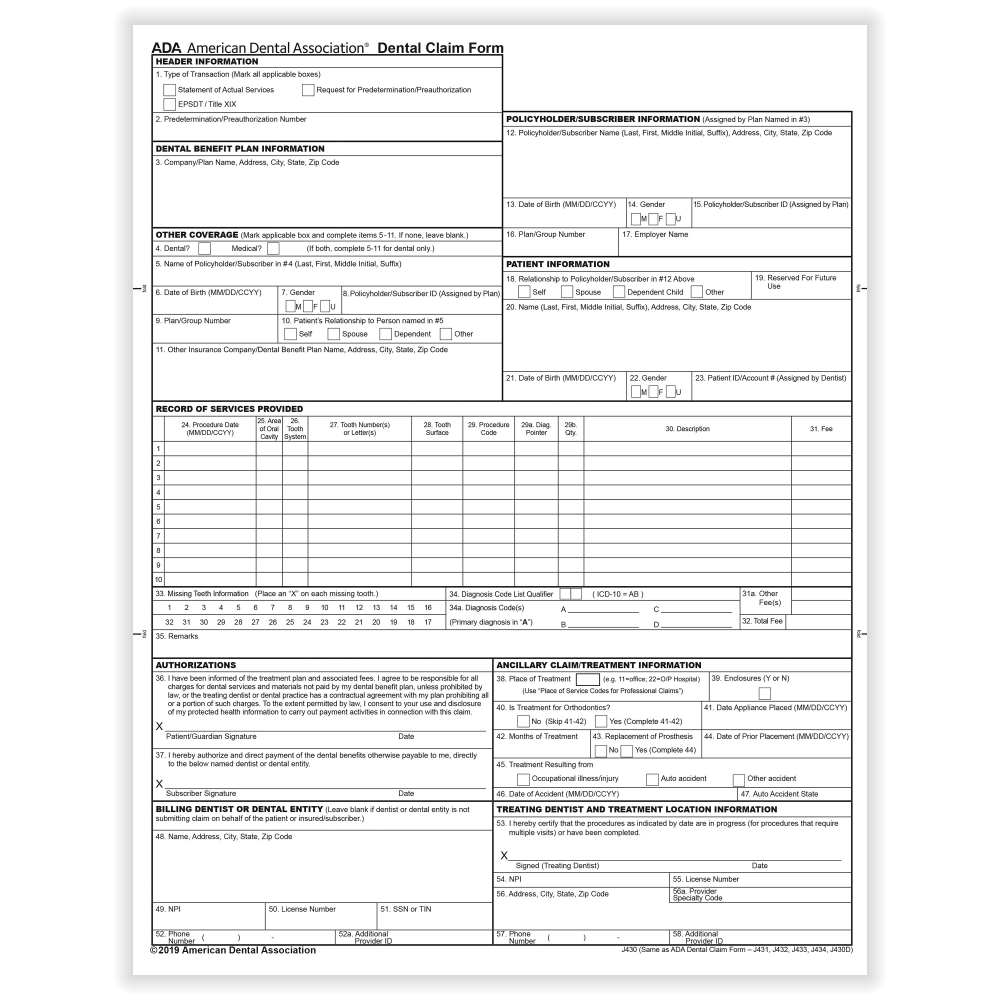 ComplyRight ADA Dental Claim Forms, Laser, 8-1/2in x 11in, Pack Of 500 Forms