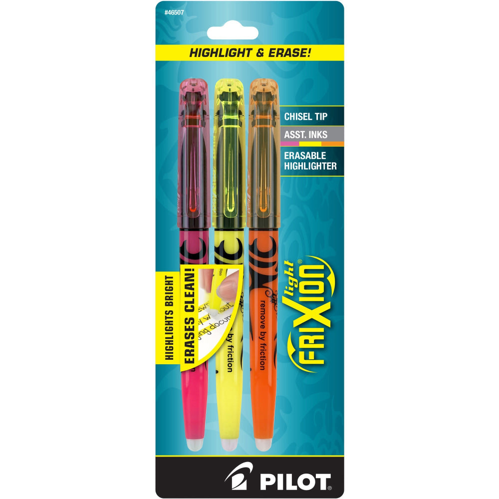 Pilot FriXion Light Erasable Highlighters, Chisel Point, Assorted, Pack Of 3