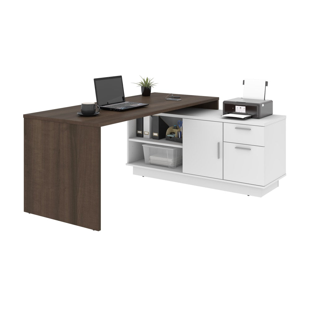 Bestar Equinox 72inW L-Shaped Corner Desk, Antigua/White