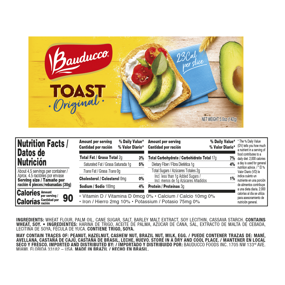 Bauducco Foods Toast, Original, 5 Oz, Pack Of 30 Slices