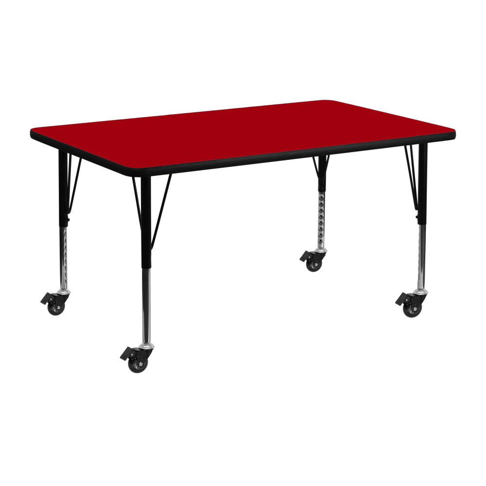 Flash Furniture Mobile 48inW Rectangular Thermal Laminate Activity Table With Short Height-Adjustable Legs, Red