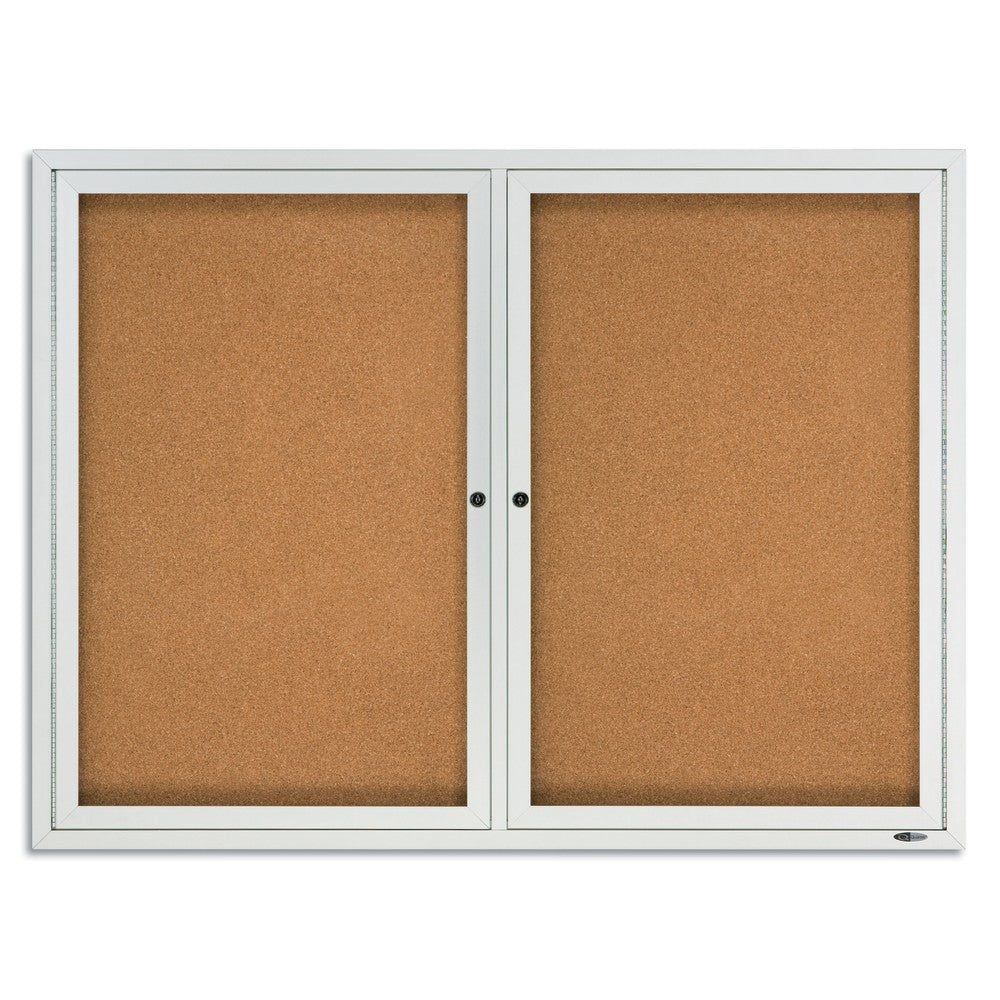 Quartet Enclosed Outdoor 2-Door Bulletin Board, 36in x 48in, Aluminum Frame With Silver Finish