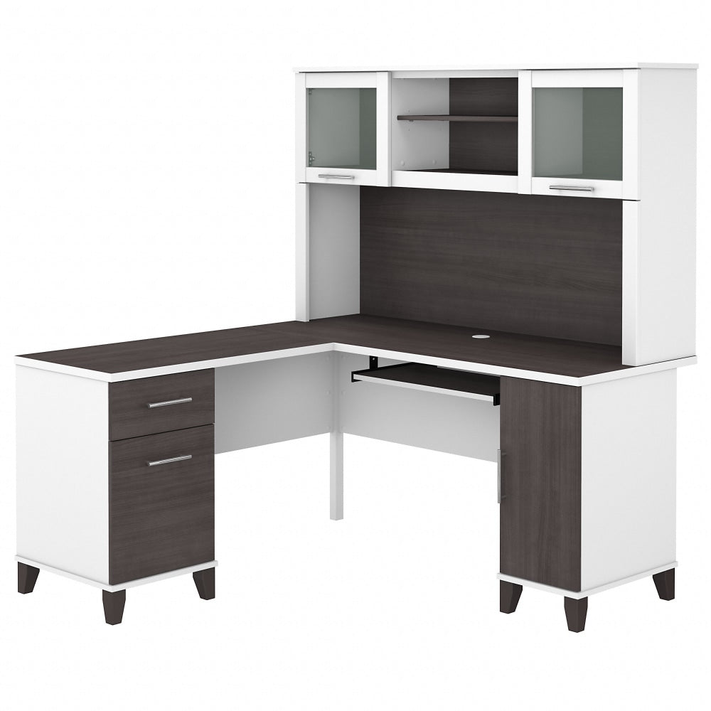 Bush Business Furniture Somerset 60inW L-Shaped Corner Desk With Hutch, Storm Gray/White, Standard Delivery