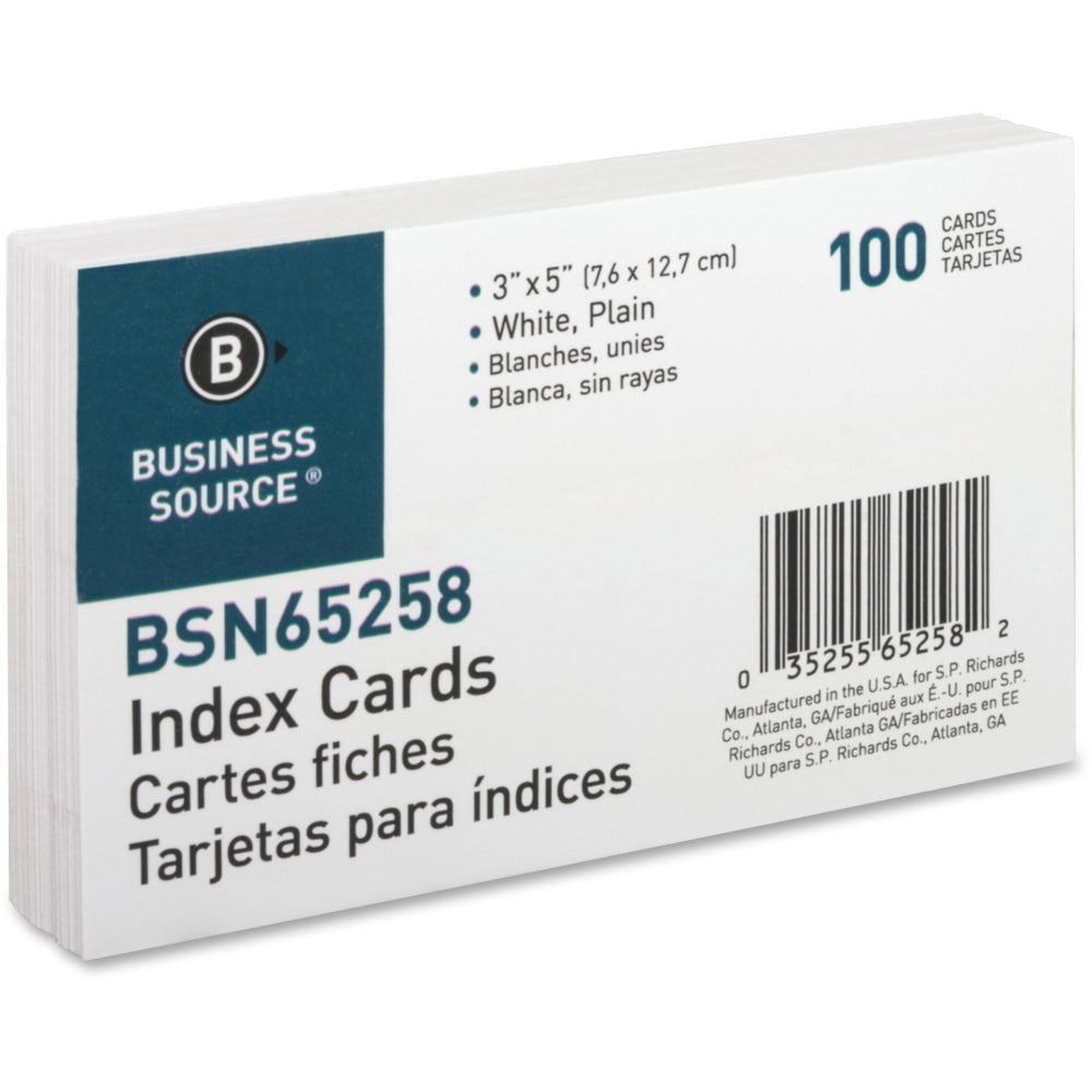 Business Source Plain Index Cards - 5in Width x 3in Length - 100 / Pack