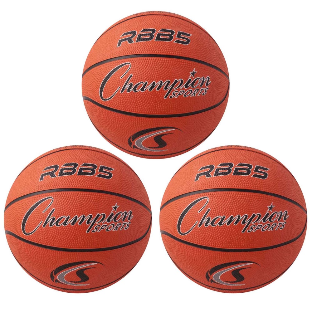 Champion Sports Rubber Basketballs, Mini Size 3, Orange/Black, Pack Of 3 Balls