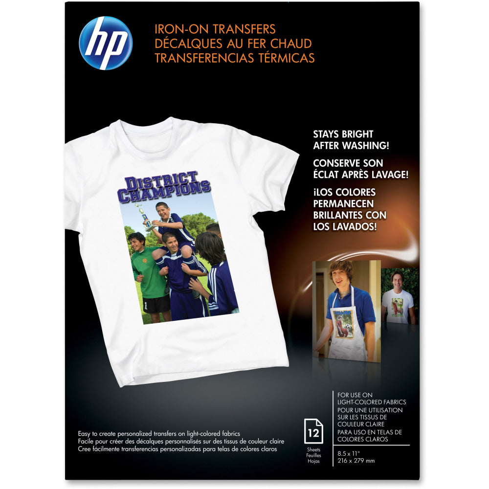 HP Iron-On T-Shirt Transfers, 8 1/2in x 11in, Black, Pack Of 10 Sheets