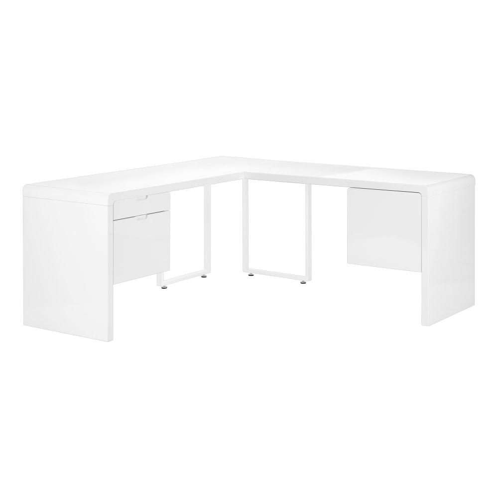 Monarch Specialties Rivas 72inW L-Shaped Computer Desk, Glossy White